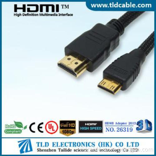 Braided Mini HDMI to HDMI 19Pin Cable